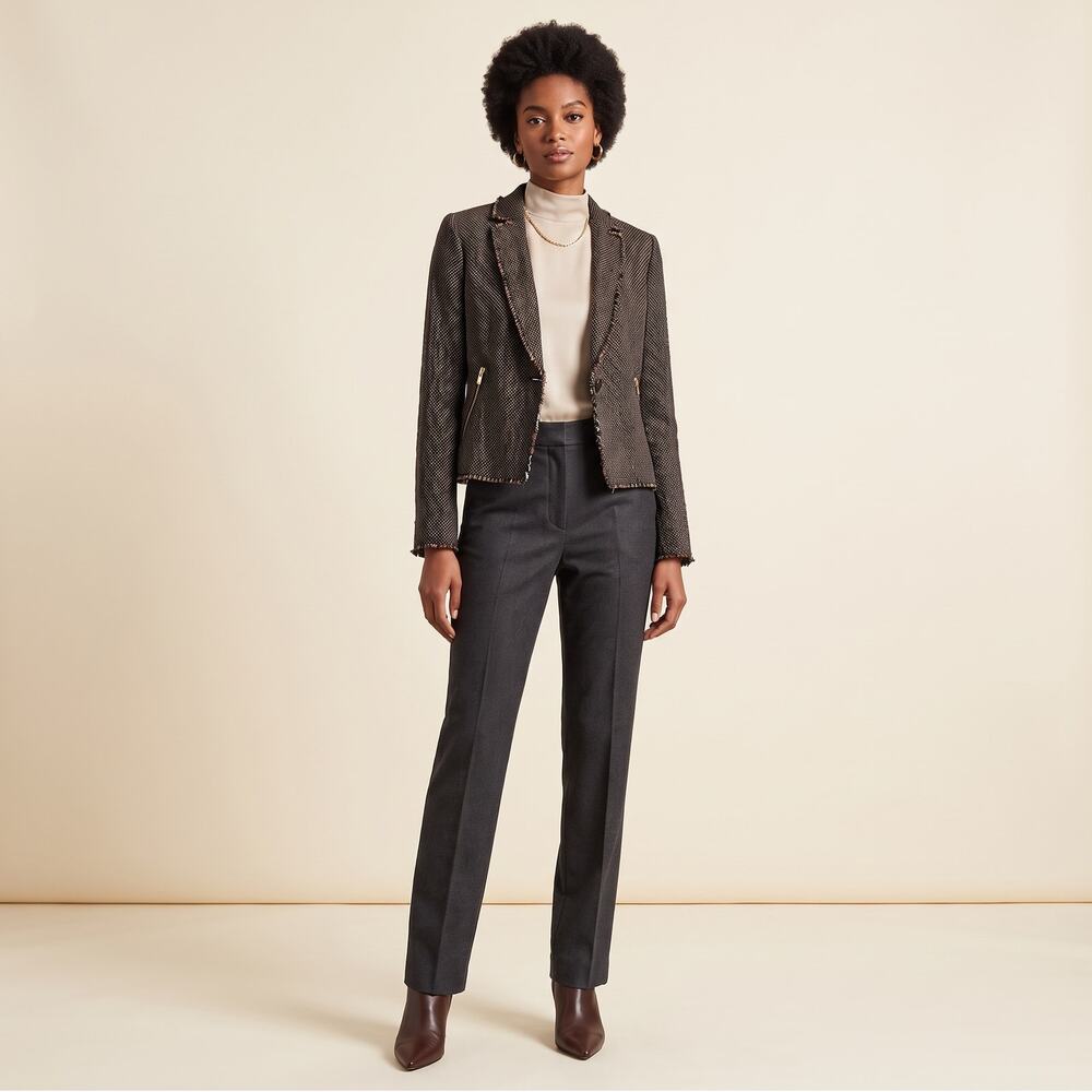 Club Monaco NWOT Tweed Fringe Moto Jacket Brown Raw Edge Blazer Sz 6